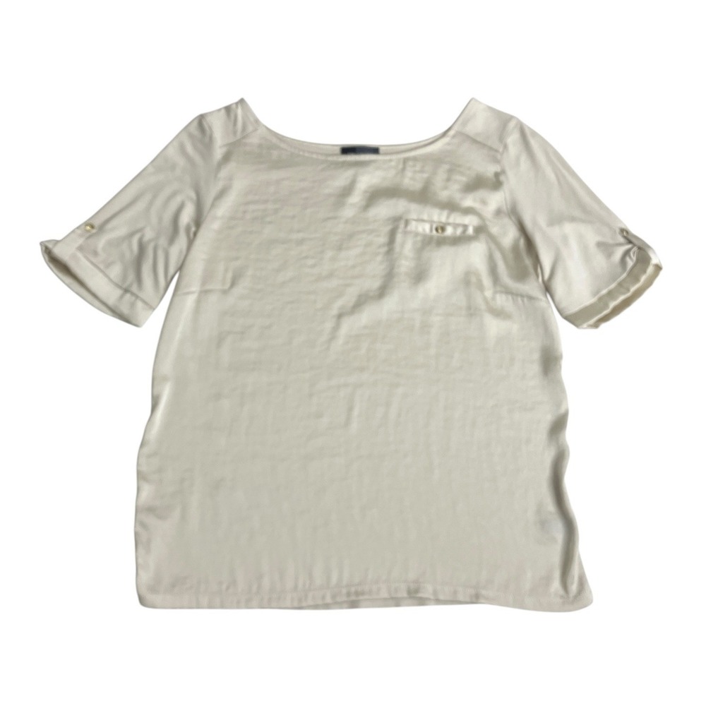 The Limited Satin Top Womens M Light Gold Short Sleeve Blouse Office Career Chic
